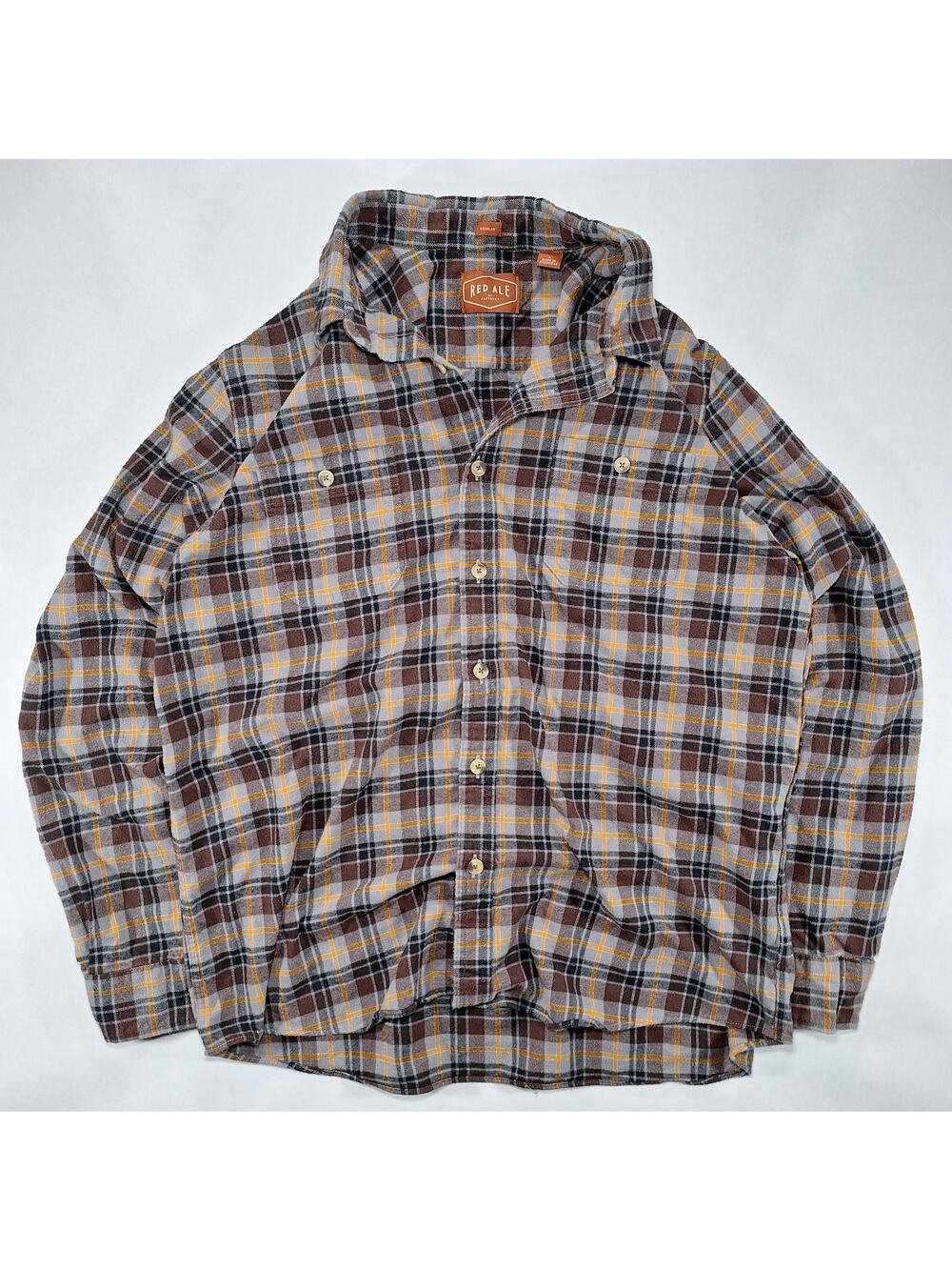 Red Ale By Alesbury Shirt Mens Large Brown Plaid Flannel Long Sleeve Button Up